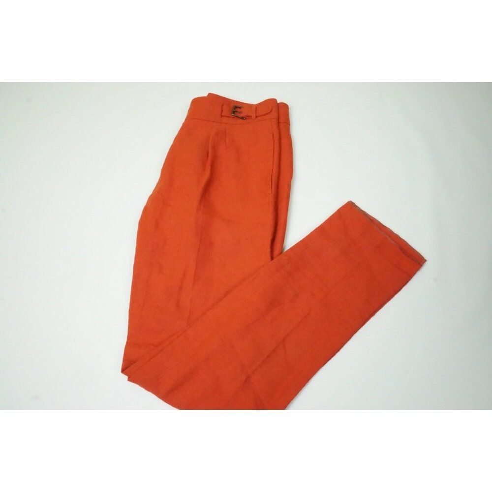 Anderson & Sheppard 100% Linen Red Gurkha Trousers Belted Pants Sz 34